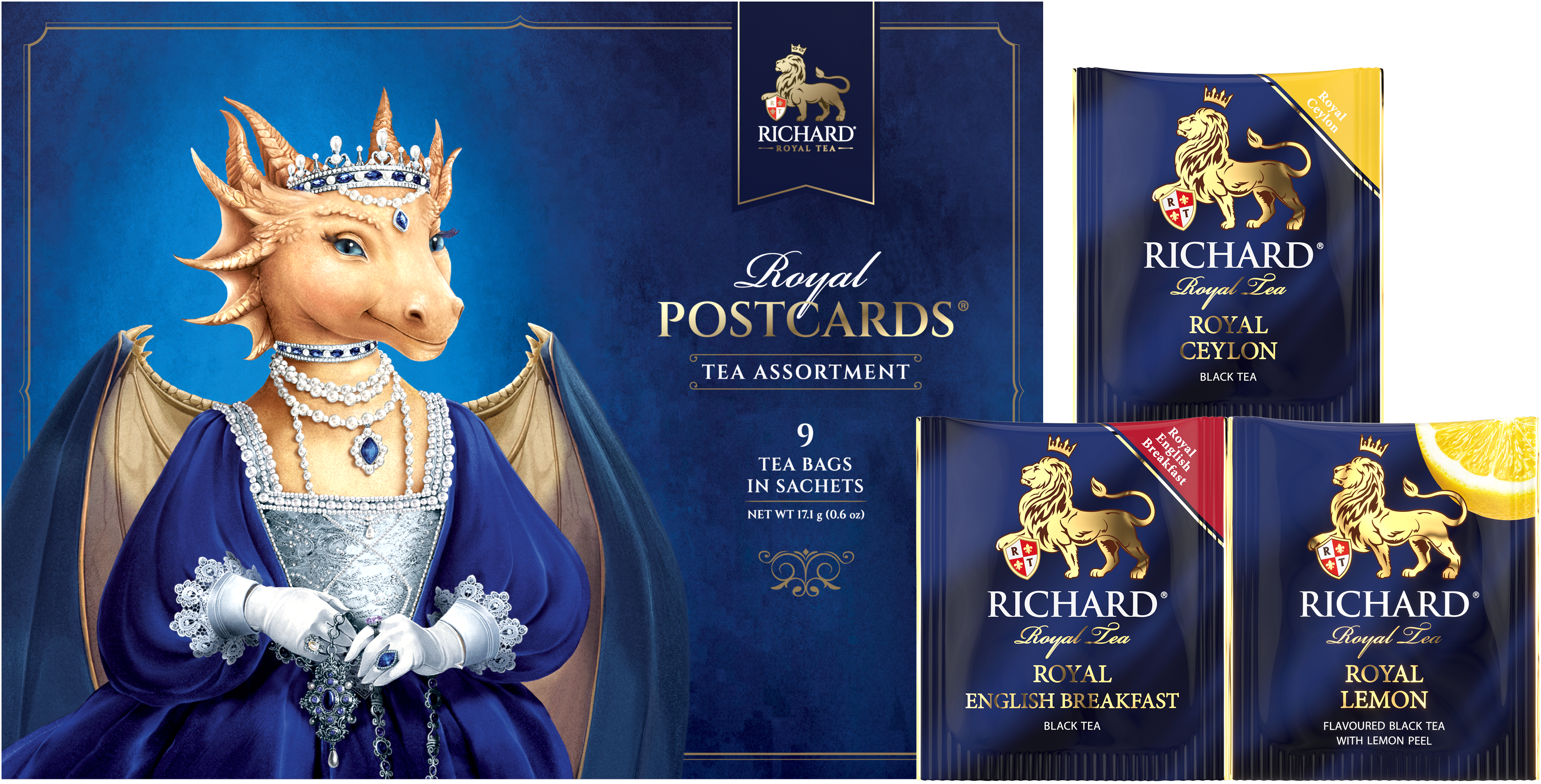 Royal Postcards Tea Assortment, Year of the Royal Dragon Queen, assorted tea - 9 sachets Richard Tea